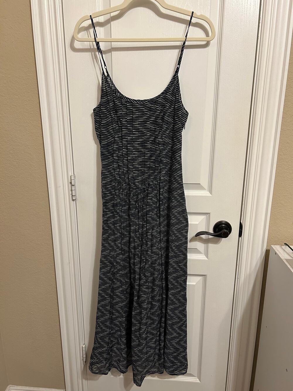 Navy and White Silk Blend Medium Midi Dress